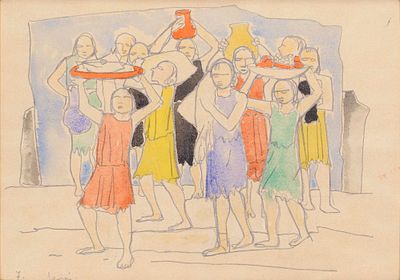 I servi - FELICE CASORATI (Novara, 1886 - Torino, 1963) I servi 1948 acquerello su carta intelata 