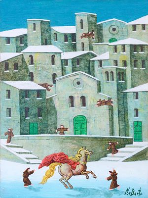 Omaggio a De Chirico - NORBERTO (Spello, 1927 - 2009) Omaggio a De Chirico olio su tavola cm. 