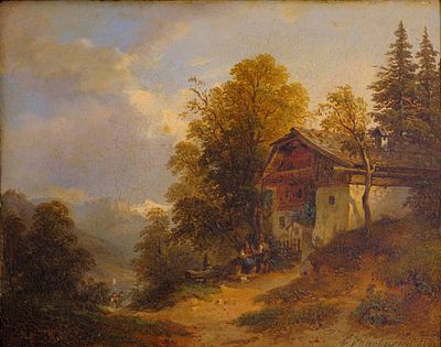 Paesaggio - FRANZ BARBARINI Paesaggio 1850 olio su tavola cm. 19x24 firma e data in basso a destra 