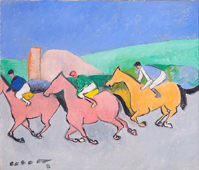 Tre fantini in corsa - GIUSEPPE CESETTI (Tuscania, 1902 - Viterbo, 1991) Tre fantini in corsa 1988 