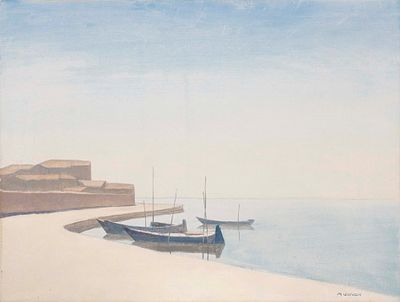 Pellestrina - MARIO DINON (Venezia 1914 - 1967, - ) Pellestrina olio su tela cm. 65x90 firma in 