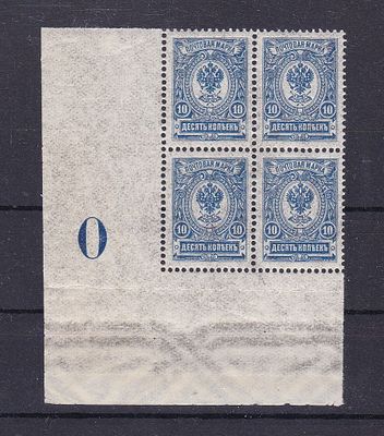 Российская Империя № 100 квартблок с контрольным знаком О. Состояние **