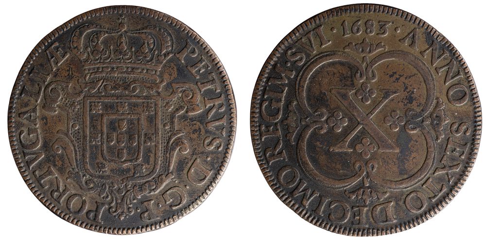 D.Pedro Príncipe Regente - X Réis 1683, MBC+, A.G:40.01, Cobre