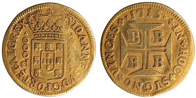 D.João V - 1/2 Moeda (2000 Réis) 1715 Bahia, BC+, A.G:97.02, Ouro