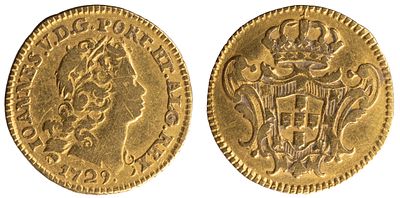 D.João V - 1/2 Escudo (800 Réis) 1729, MBC-, A.G:110.08, Data Tipo, Ouro