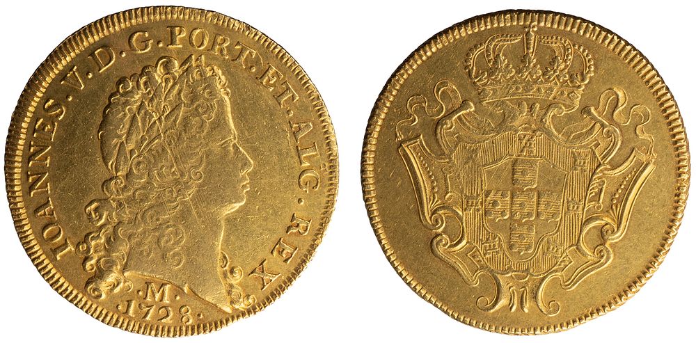 D.João V - Dobra (12800 Réis) 1728 Minas Gerais, MBC, A.G:140.04, Serrilha de Corda, Ouro