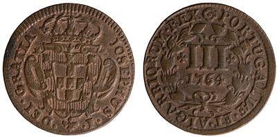 D.José I - III Réis 1764, MBC+, A.G::04.01, Cobre