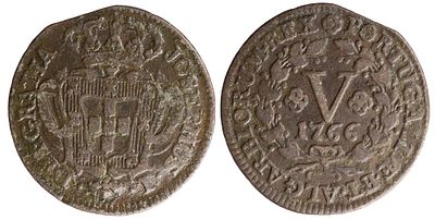 D.José I - V Réis 1766, MBC-, A.G::06.06, Cobre