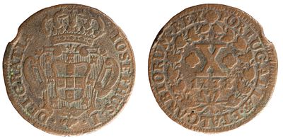 D.José I - X Réis 1738, Híbrida, BC+, A.G:07.07, Rara, Cobre