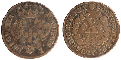 D.José I - X Réis 1757, MBC-, A.G:08.08, "IOSEPHUS", Cobre