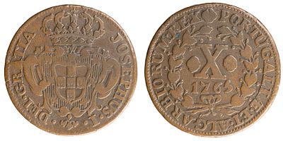 D.José I - X Réis 1765, MBC, A.G:09.07, "JOSEPHUS", Cobre