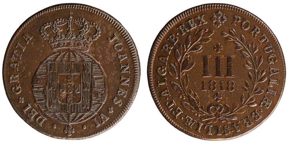 D.João VI - III Réis 1818, RARA, MBC+, A.G:01.01,Envernizada, Cobre