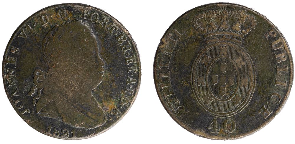 D.João VI - Pataco 1821 Escudo Oval, BC+, A.G:06.01, Rara, Cobre