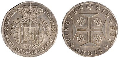 D.João VI - Cruzado (400 Réis) 1820, Bela, A.G::12.12, Falha na serrilha ás 11h, Prata