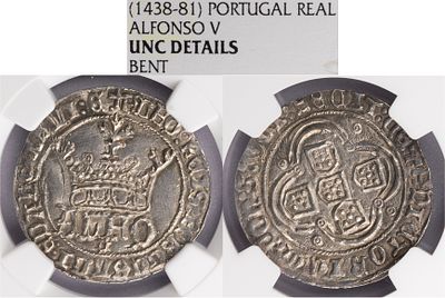 D.Afonso V - Real Grosso Porto, NGC UNC Details Bent, A.G:Type26, Rare in this condition, Silver