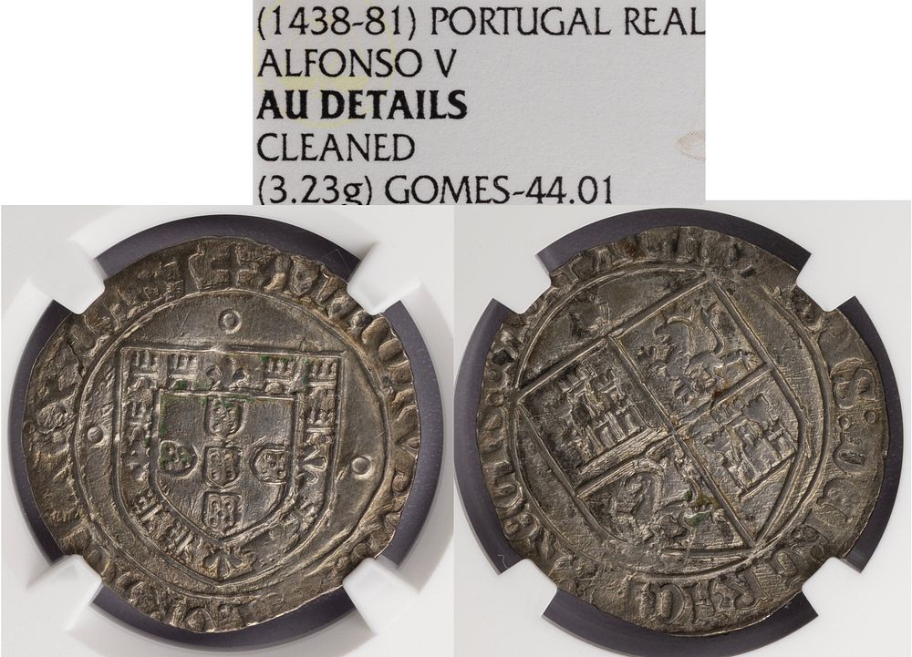 D.Afonso V - Real Grosso, NGC AU Details, A.G:44.01, with bull head on the reverse, extremely 