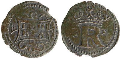 D.Jo&atilde;o III - Real , Almost Uncirculated, Rare in this condition, A.G:11.03, Copper