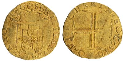 D.Sebasti&atilde;o I - 500 Reais, MBC-, A.G:57.08, Cerceada, 3,81gr, Ouro, Portugal