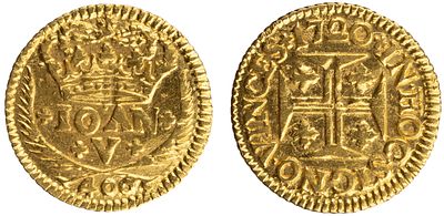 D.Jo&atilde;o V - Pinto 1720, MBC, A.G:84.03, 1.12gr, Ouro, Portugal