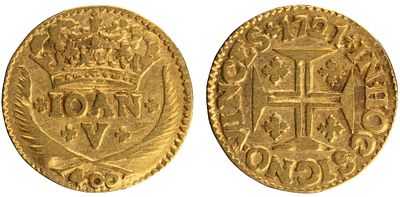D.Jo&atilde;o V - Pinto 1721, MBC-, A.G:84.04, 0,73gr, Ouro, Portugal