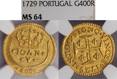 D.Jo&atilde;o V - Pinto 1729, NGC MS 64, Raro neste Estado de Conserva&ccedil;&atilde;o, A.G:85.09, Ouro, Portugal