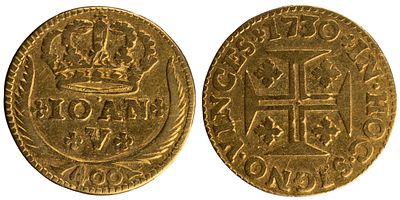 D.Jo&atilde;o V - Pinto 1730, MBC-, A.G:85.10, 0,85gr, Ouro, Portugal