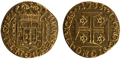 D.Jo&atilde;o V - (1000 R&eacute;is) Quartinho 1736, MBC-, Cerceada, A.G:88.21, 2.11gr, Ouro, Portugal