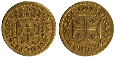 D.Jo&atilde;o V - Quartinho (1000 R&eacute;is) 1741, MBC-, A.G:88.24, 2,73gr, Ouro, Portugal