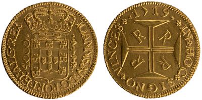 D.Jo&atilde;o V - Moeda (4000 R&eacute;is) 1719 Rio de Janeiro, Bela, A.G:102.19, 10.72gr, Ouro, Portugal/Brazil