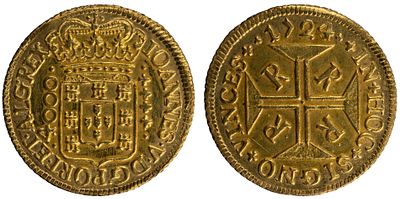 D.Jo&atilde;o V - Moeda (4000 R&eacute;is) 1724/3 Rio de Janeiro, MBC+, Data Emendada, A.G:102.26, 10.7gr 