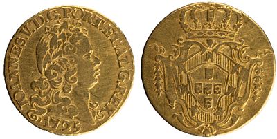 D.Jo&atilde;o V - Escudo (1600 R&eacute;is) 1725, MBC-, A.G:117.04, &uacute;nico do tipo, 2,89gr, Ouro, Portugal