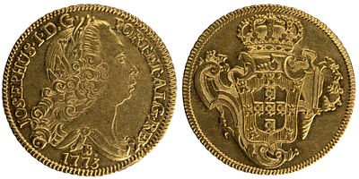 D.Jos&eacute; I - Pe&ccedil;a (6.400 R&eacute;is) 1773 Bahia, MBC+, A.G:54.26, 14.22gr, Ouro, Portugal/Brazil