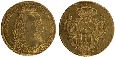 D.Maria I e D.Pedro III - Pe&ccedil;a (6.400R&eacute;is) 1780 Rio de Janeiro, MBC, A.G:30.08, com ponto no 