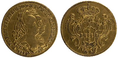 D.Maria I e D.Pedro III - Pe&ccedil;a (6.400 R&eacute;is) 1785 Rio de Janeiro, MBC-, A.G::30.19, com ponto no 