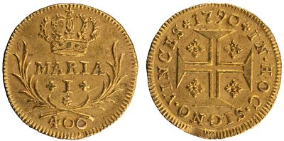 D.Maria I - Pinto (Cruzado Novo) 1790, MBC+, A.G:19.03, 1.20gr, Ouro, Portugal