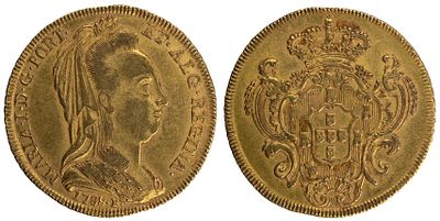 D.Maria I - Pe&ccedil;a (6.400 R&eacute;is) 1788 Rio de Janeiro V&eacute;u de Viuva, MBC, A.G:29.07, 14.30gr, Ouro 