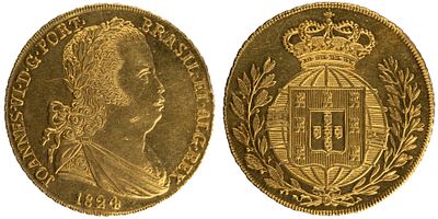 D.Jo&atilde;o VI - Pe&ccedil;a (6.400 R&eacute;is) 1824, MBC, A.G:18.21, 14.29gr, Ouro, Portugal