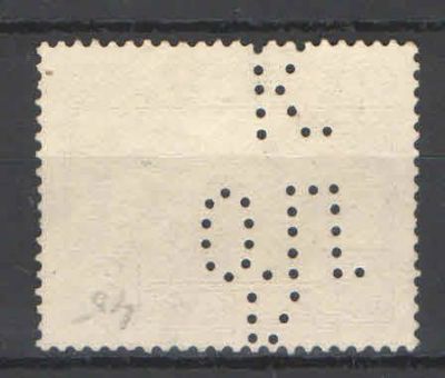 1913 г. Перфин Одесской Почтовой конторы на марке из серии "300-летие дома Романовых". Номер по 