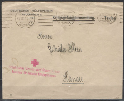 1917 г. 1-я Мировая война. Письмо из Стокгольмского отделения Красного Креста в Ганау с 