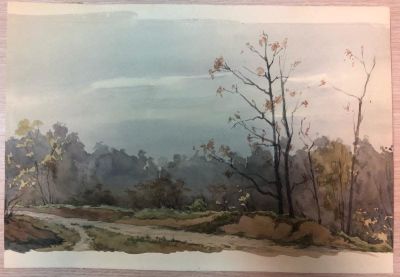 1990 г. Н. Панюшева. "Октябрь" Акварель. 29,5 на 42,5 см.