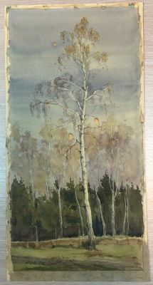 1990 г. Н. Панюшева. "Осеннее солнце " Акварель. 27,5 на 56,5см.