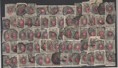 1875 г. Российская Империя. Гашения точечным штемпелем! Марка "8 коп", без стрелок над рожками 