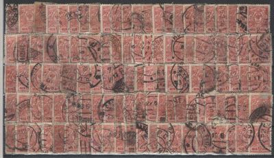 1908 г. Гашеные марки Российской Империи. 19 выпуск. Номинал "3 коп". 220 штук. Номер по 