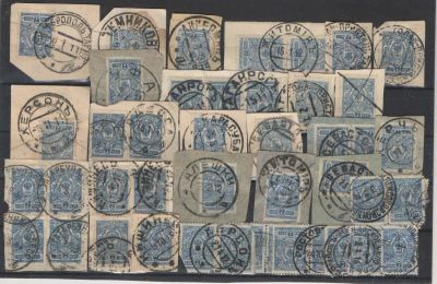 1908 г. Гашеные марки Российской Империи. 19 выпуск. Номинал "7 коп". 43 штуки. Номер по 