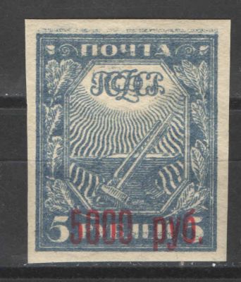 1921 г. РСФСР. Вспомогательный выпуск. Двойной оттиск рисунка. Номер по каталогу СК 30Состояние 