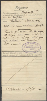 1911 г. Р.О.П.иТ. Бейрут. Почтовая расписка.(05.01.11.)