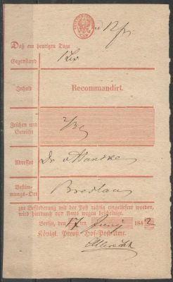 1842 г. Австрийское почтовое извещение. Состояние материала: гашеная