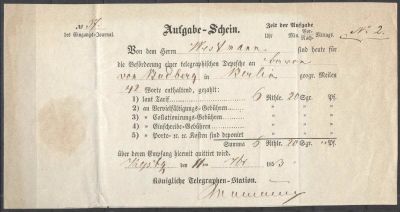 1853 г. Германия. Телеграф. Состояние материала: гашеная