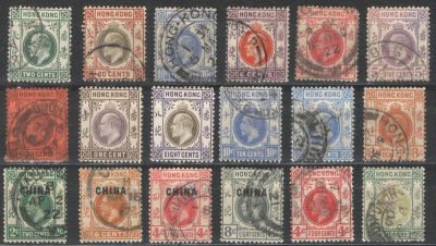 1903 г. Гонконг. Георг V. Лот из 18-ти марок. Состояние смешанное (*, гаш.). Состояние 