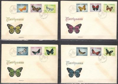 1965 г. Куба. Комплект КПД. "Бабочки". 4 конверта. Состояние материала: гашеная